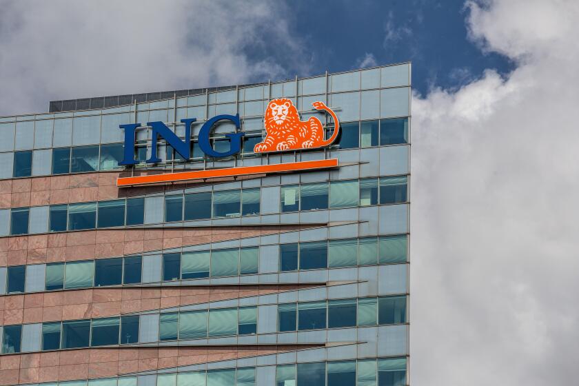 Amsterdam, Netherlands. June 27, 2015. Logo of ING bank at De Entree building