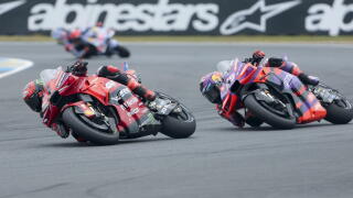 Francesco Bagnaia of Italy #1 and Ducati Lenovo Team, Jorge Martin of Spain #89 and Prima Pramac Racing (Ducati) in action during the 2024 MotoGP Michelin Grand Prix de France (27 laps) on day 3 at the Circuit Bugatti on May 12, in Le Mans, France