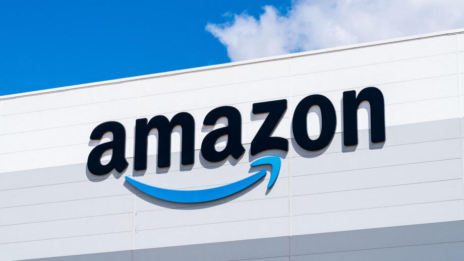 Minworth, Birmingham, UK - August 5th 2026: Close view of the Amazon Logo on a logistics warehouse building
