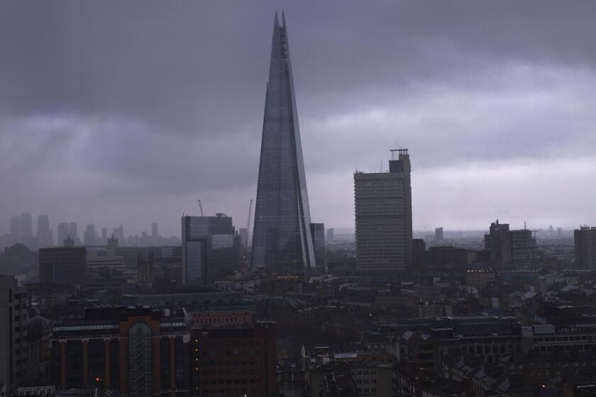 View of the Shard on a stormy day in London
