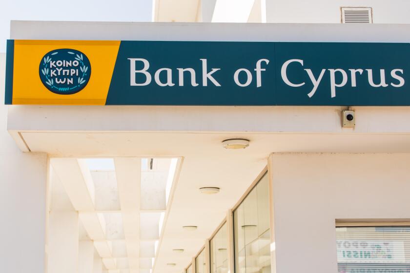 AYIA NAPA, CYPRUS - FEBRUARY 25, 2017: The sign on a branch of the Bank of Cyprus on February 25, 2017 in Ayia Napa, Cyprus