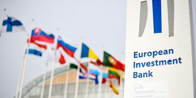 Flags of the european countries in front of the European Investment Bank, Luxembourg