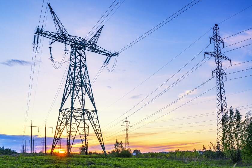 Industrial landscape with high voltage power lines