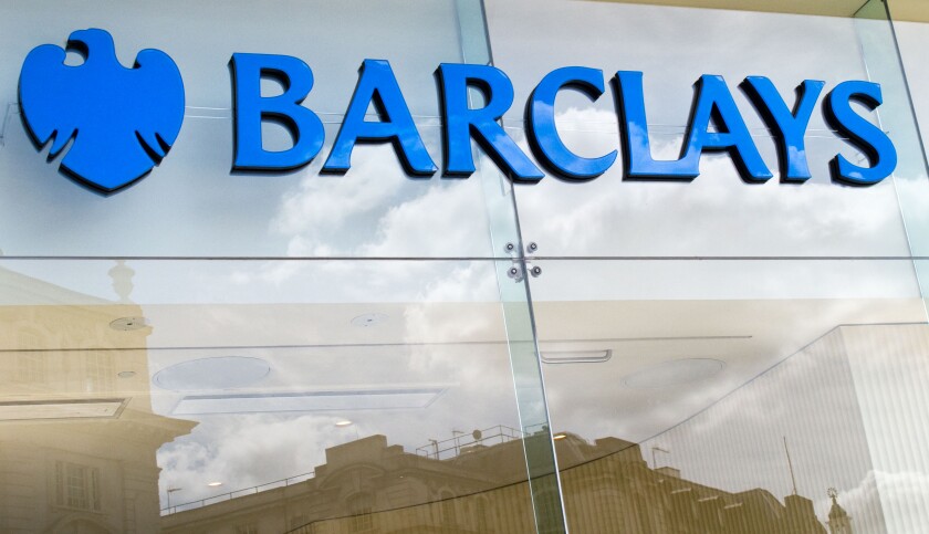 Barclays Bank sign on the outside of a building