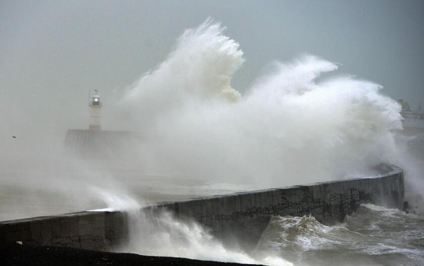 rough sea in Newhaven as a winter storm hits.