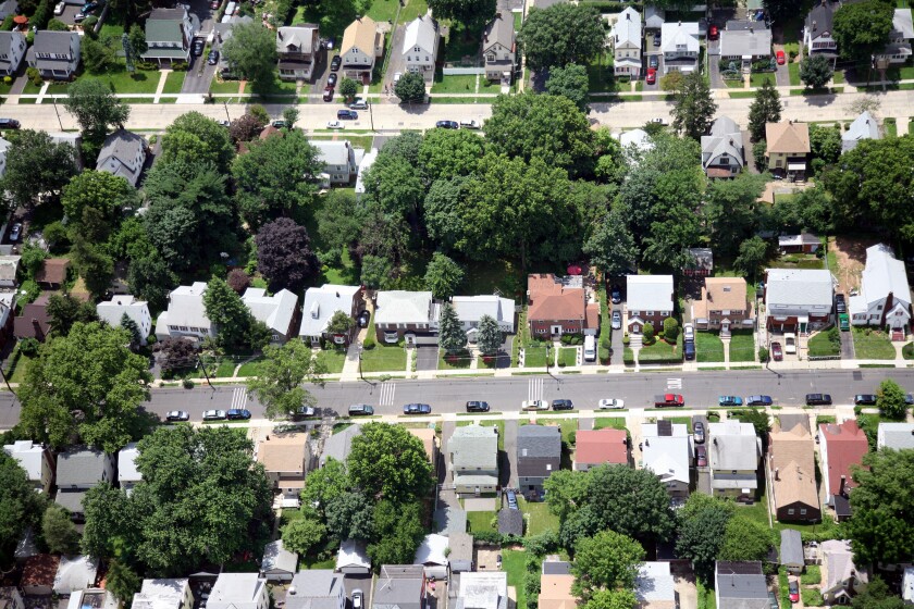 Aerial photo of residential street in Hillside, New Jersey Union County USA america