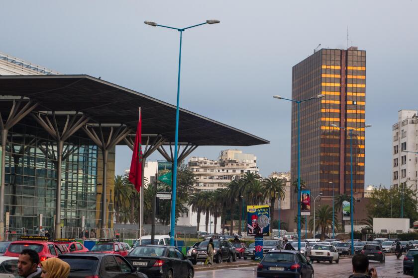 Casablanca, Morocco - 14 January 2018 : View of casablanca train station and OCP building from the street