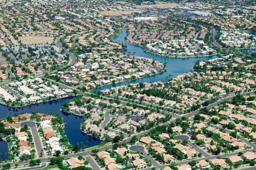 Aerial view of an American suburb.