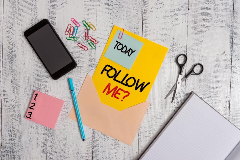 Word writing text Follow Me Question. Business photo showcasing go or come after demonstrating or thing proceeding ahead Envelope sheet smartphone not