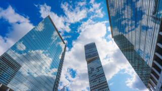 Glass skyscrapers against the sky