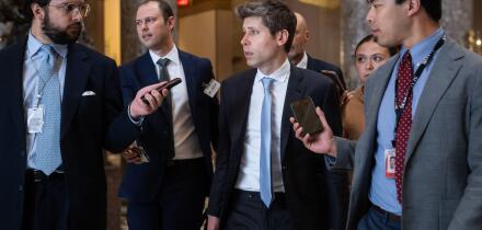 OpenAI CEO Sam Altman speaks with reporters as he walks to a meeting at the U.S. Capitol on June 3, 2026. (Francis Chung/POLITICO via AP Images)