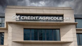 Credit Agricole branch in Frankfurt is a french Corporate and Investment Bank in Capital Markets, Investment Banking and financing activities. Image shot 2023. Exact date unknown.