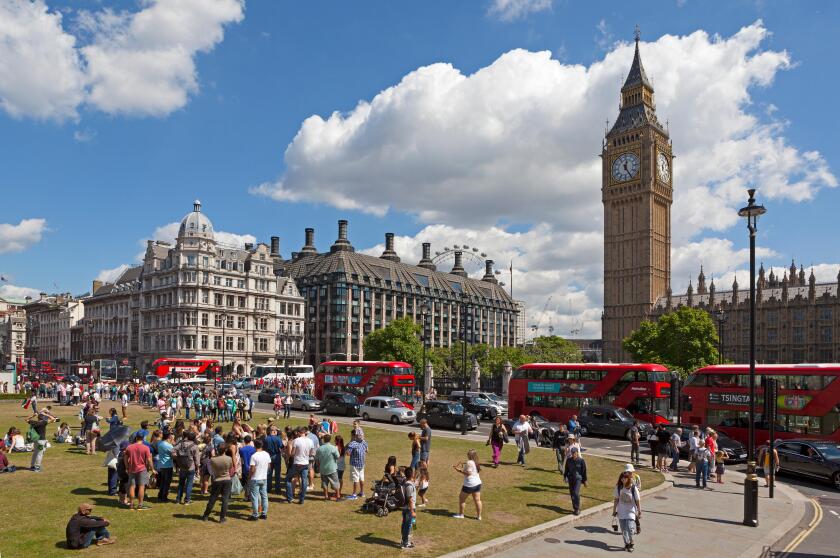 People at the Parliament Square, Big Ben, Houses of Parliaments, London, England, Great Britain
