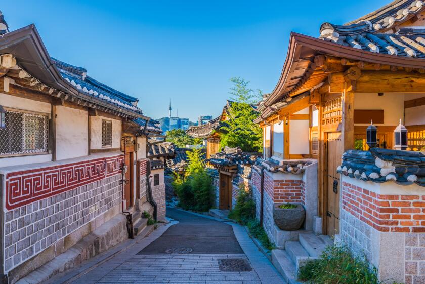 Bukchon Hanok Village in Seoul, South Korea.