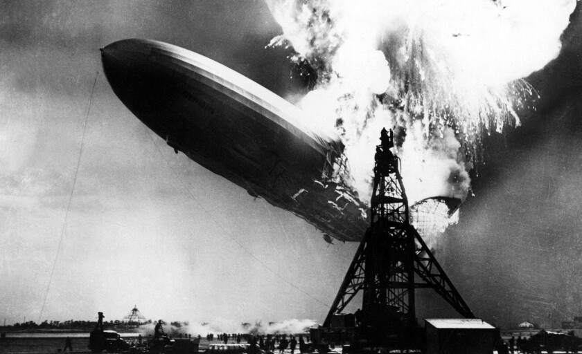 HINDENBURG bursting into flames at the mooring mast at Lakehurst, N.J.. Courtesy: CSU Archives / Everett Collection