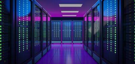 The,Row,Of,Hosting,Server,Racks,Container,With,Pink,Blue