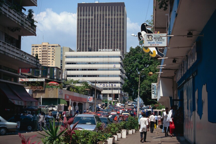 Street scene in city centre Plateau District Abidjan Ivory Coast West Africa Africa
