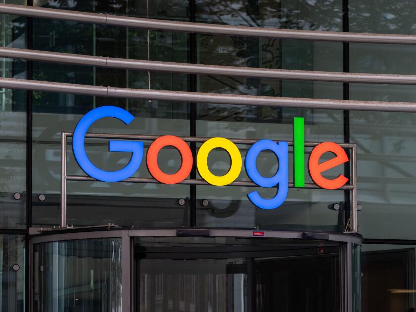 Google logo sign of the American information technology company. Internet business and big employer. Data and AI services and software.