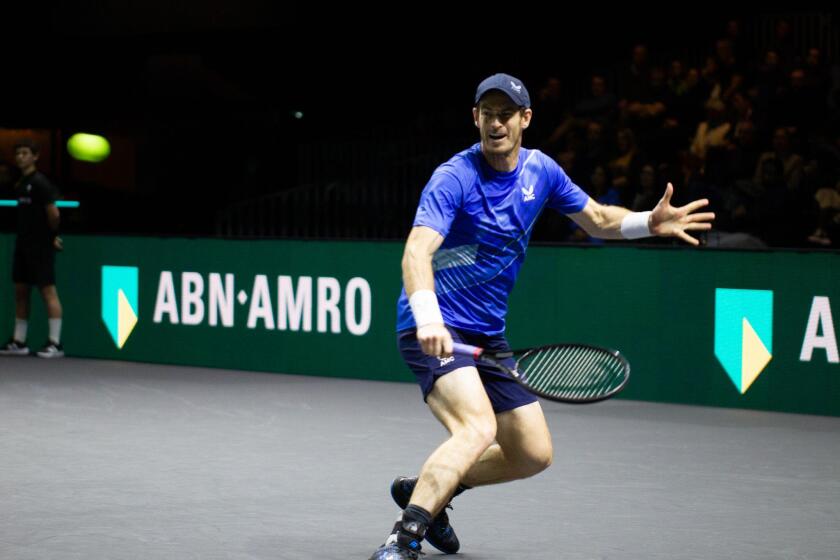Rotterdam, Netherlands. 9th Feb, 2022. Andy Murray of Britain competes against Alexander Bublik of Kazakhstan during the ABN AMRO World Tennis Tournament in Rotterdam, the Netherlands, Feb. 9, 2022. Credit: Sylvia Lederer/Xinhua/Alamy Live News