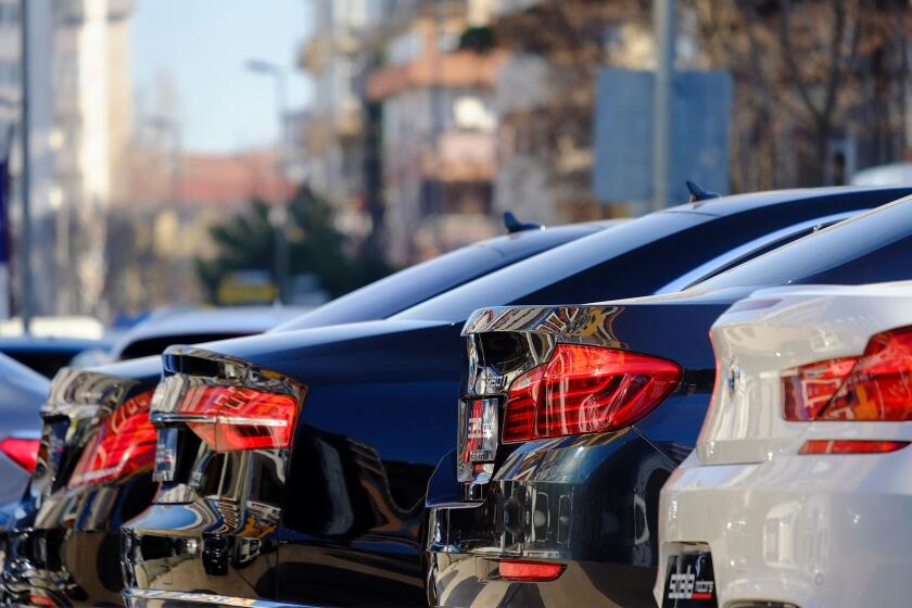 Istanbul, Turkey - March 4, 2017: Rear view of some new German Cars. Like Bmw, Mercedes and Audi at the street.