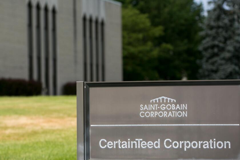 A logo sign outside of the headquarters of CertainTeed Corporation, a subsidiary of Saint-Gobain S.A., in Wayne, Pennsylvania.