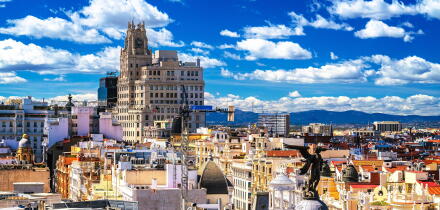 Madrid, Spain. Madrid historic city center architecture and rooftops view, capital of Spain