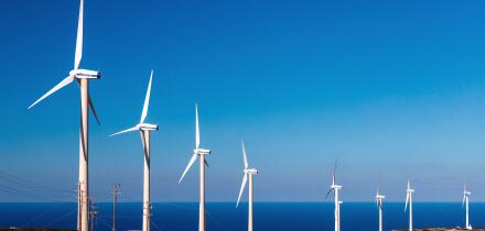 Wind farm at Aforesmenos (also known as "Agios Ioannis") cape, Municipality of Agios Nikolaos, Lassithi, Crete, Greece.