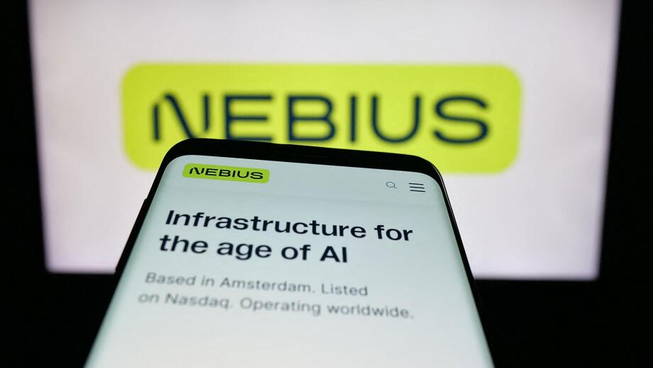 Stuttgart, Germany - 11-06-2025: Mobile phone with website of AI infrastructure company Nebius Group N.V. on screen in front of logo.