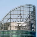 Top of the tower housing the head office of Engie, a French energy industrial group, Paris La Defense, France
