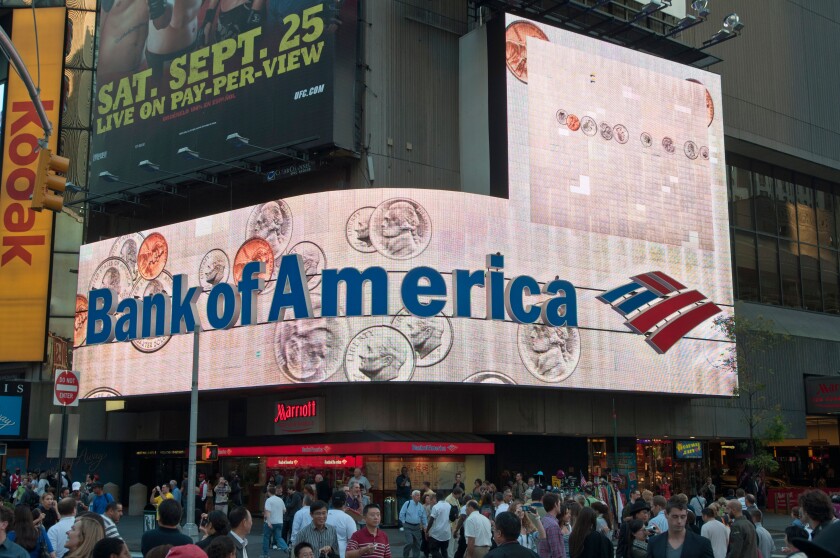 Bank of America building advertisement on Time Square, Manhattan, New York City, USA