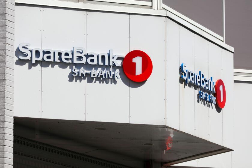 HAUGESUND, NORWAY - JULY 22, 2020: SpareBank 1 bank in Haugesund, Norway. SpareBank is one of biggest banks in Norway.