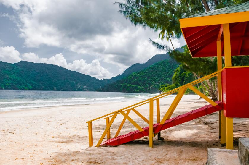 Maracas beach Trinidad and Tobago lifeguard cabin side view empty beach relaxing scene