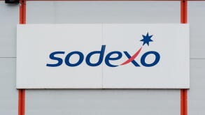 Signage for Sodexo offices in Salford Quays, Manchester, UK.