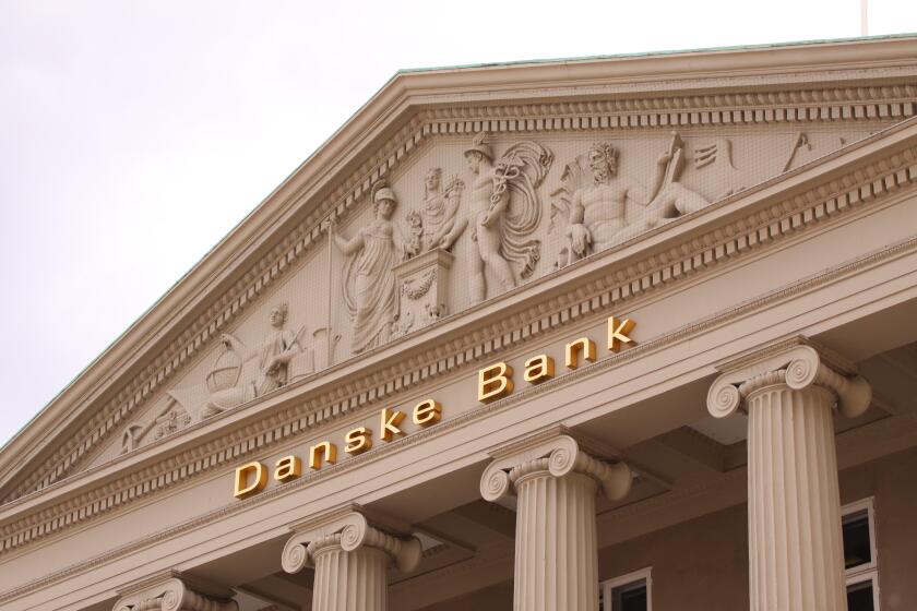 Copenhagen, Denmark - August 17: Danske bank logo on wall of headquaters. Danske bank is the largest bank in Denmark and a major retail bank in the no