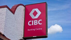 CIBC bank sign in Osoyoos BC.  Logo for the Canadian Imperial Bank of Commerce