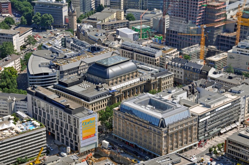 View of the Frankfurt Stock Exchange, Frankfurt am Main, Germany, bird's eye view