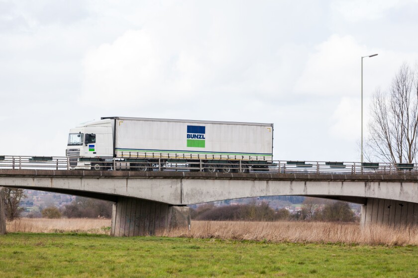Bunzl lorry on the road in the Midlands.