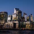 London skyline at dusk, London, UK