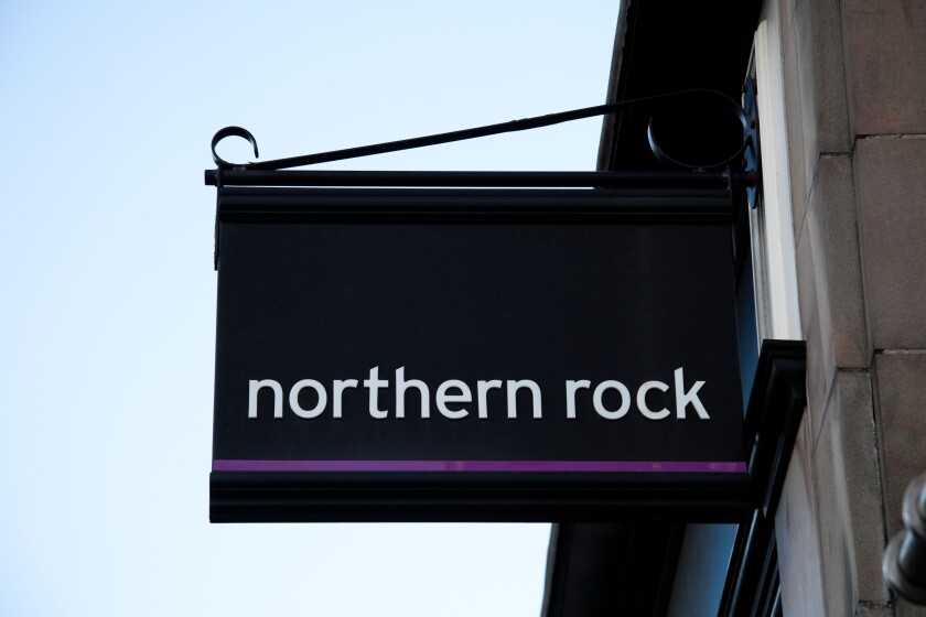 Sign for Northern Rock Bank, Edinburgh, Scotland, UK, Europe. Image shot 01/2009. Exact date unknown.