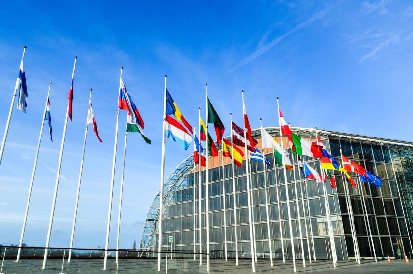 Flags of the European Union countries at the European Investment Bank, European Quarter, Luxembourg