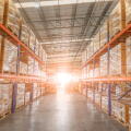 Full of goods stock in warehouse industrial and logistics background. Commercial Storage area. Large products distribution Inventory cargo shelves.