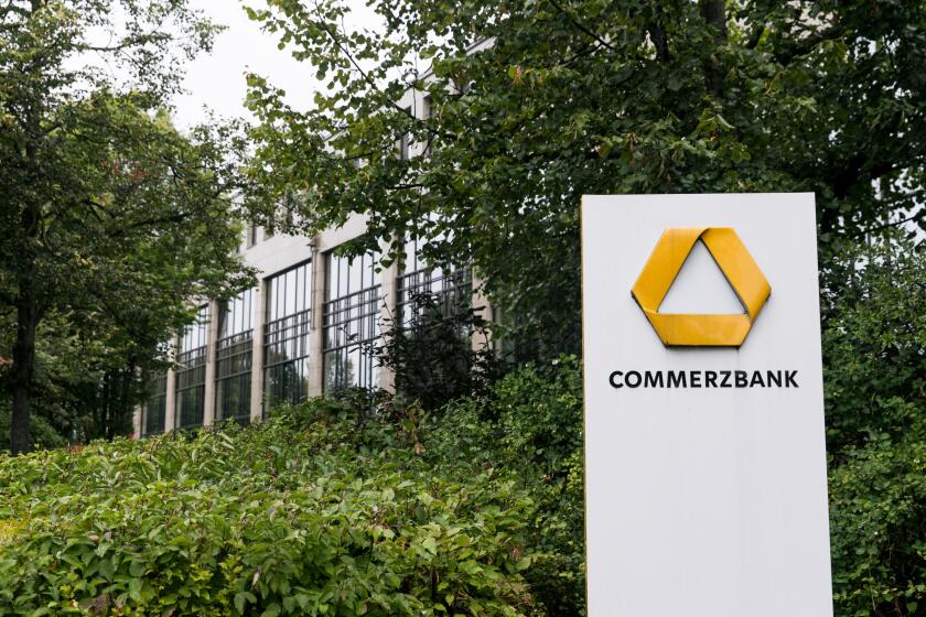 A logo sign outside of facility occupied by Commerzbank in Munich, Germany, on August 31, 2018.
