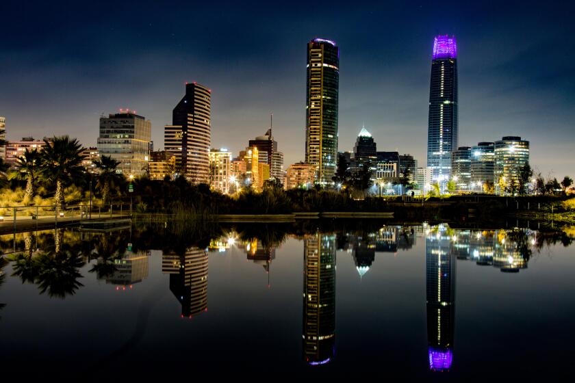 Santiago, Chile skyline at Night from Parque Bicentenario.