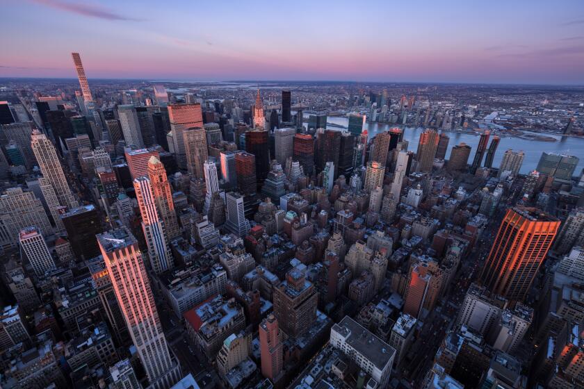 Aerial view of Midtown Manhattan skyscrapers at Sunset, Murray Hill, New York City