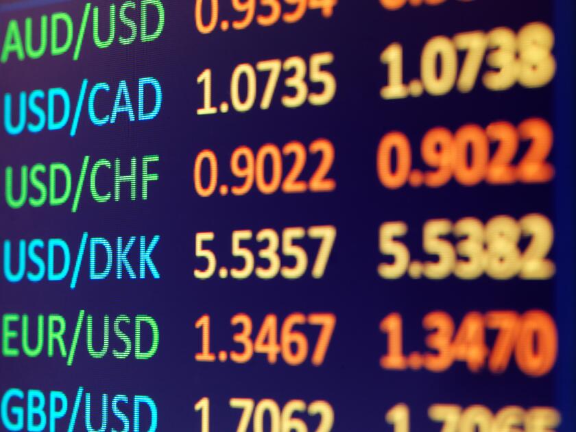 Currency exchange rates on LCD display closeup