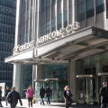 Credit Agricole CIB Building Entrance on Sixth Avenue, NYC, USA